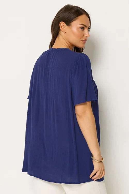 Yours Curve Navy Blue Button Through Blouse - 22-24 Image 3
