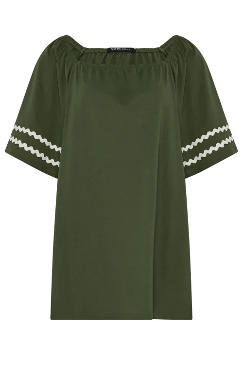 Yours Curve Khaki Green Swing Blouse - 14 Image 5