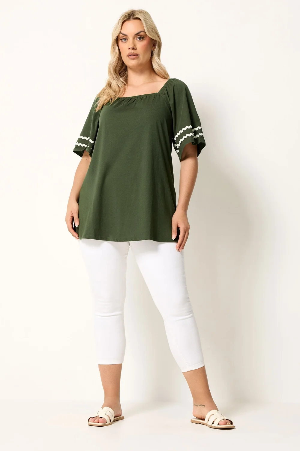 Yours Curve Khaki Green Swing Blouse - 14 Image 2