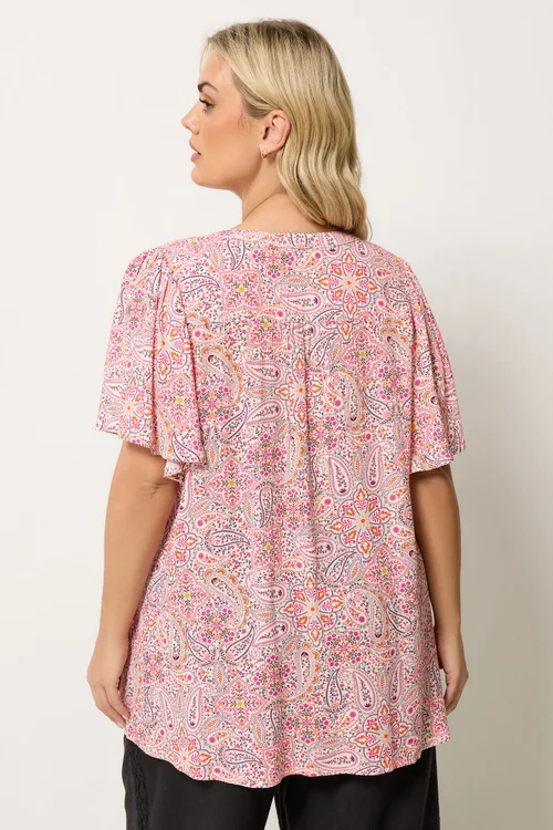 Yours Curve Pink Paisley Print Pintuck Blouse - 26-28 Image 3
