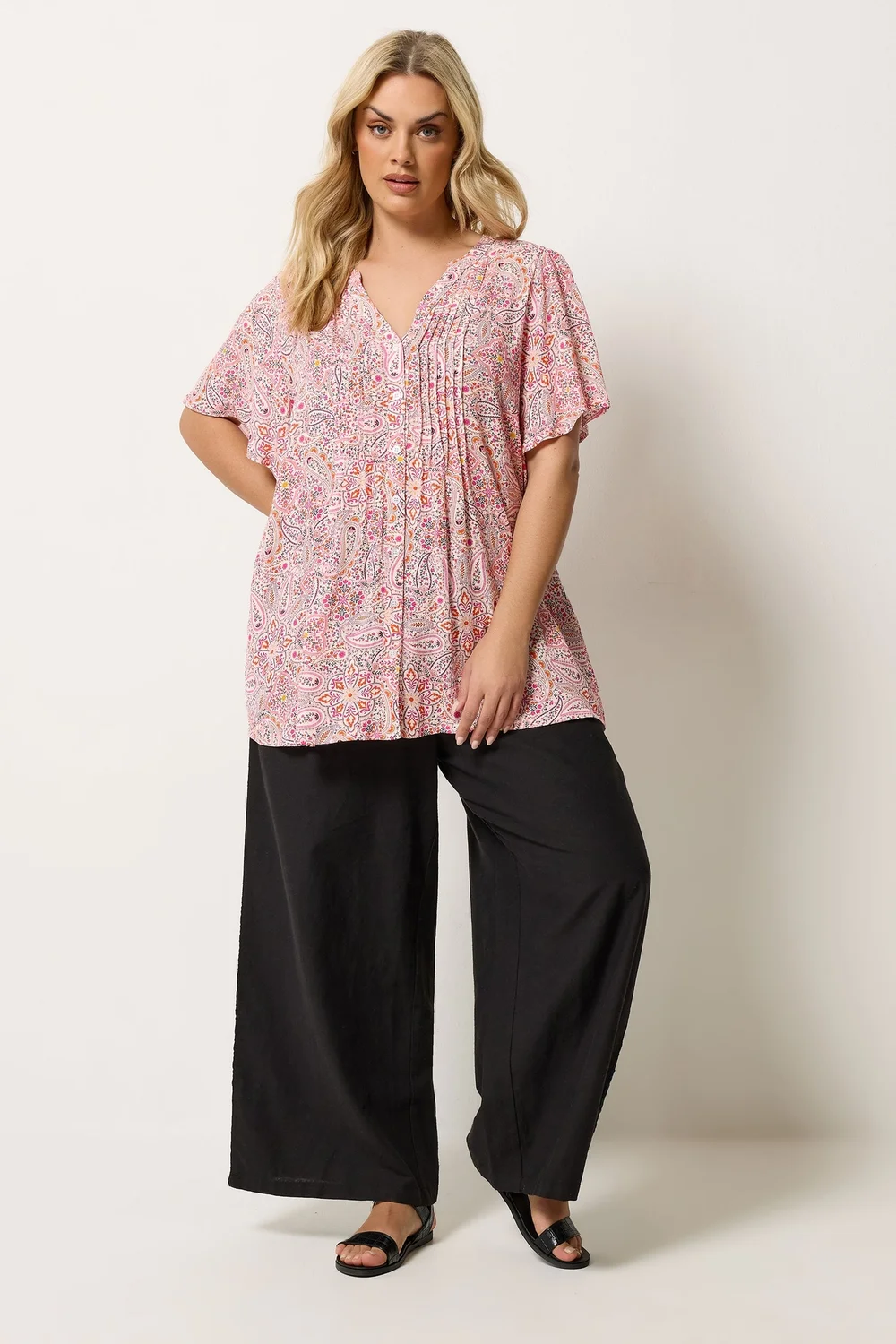 Yours Curve Pink Paisley Print Pintuck Blouse - 26-28 Image 2