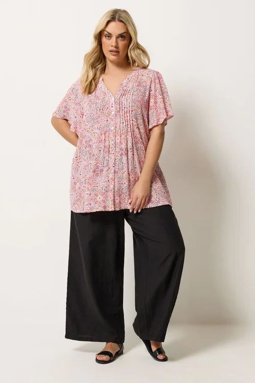 Yours Curve Pink Paisley Print Pintuck Blouse - 26-28 Image 2