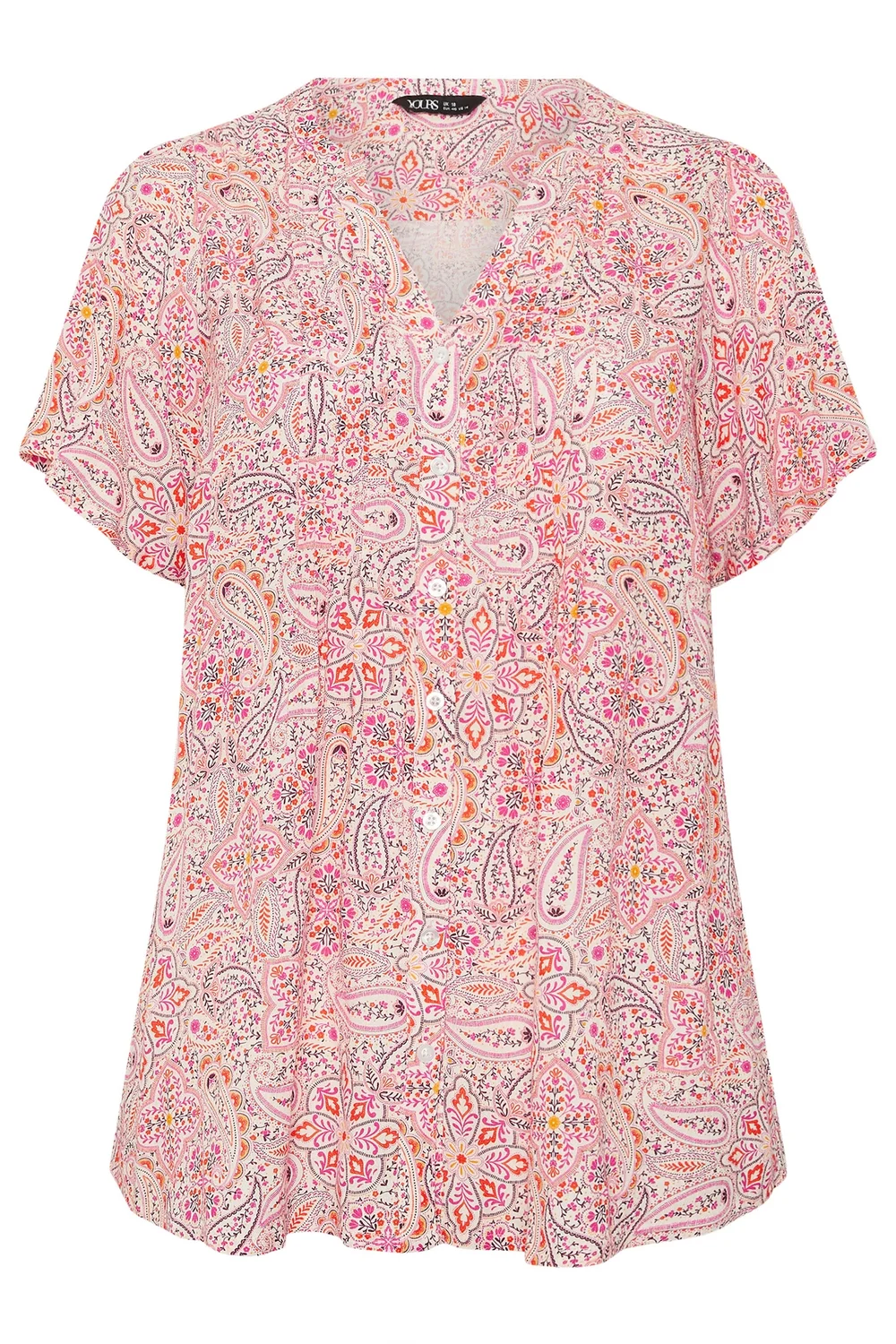 Yours Curve Pink Paisley Print Pintuck Blouse - 26-28 Image 5