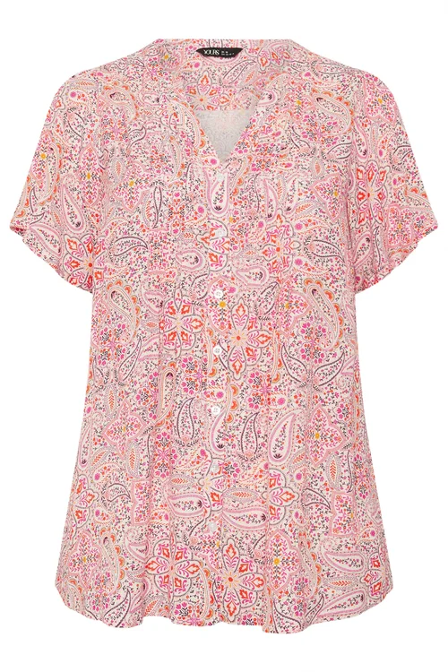 Yours Curve Pink Paisley Print Pintuck Blouse - 26-28 Image 5