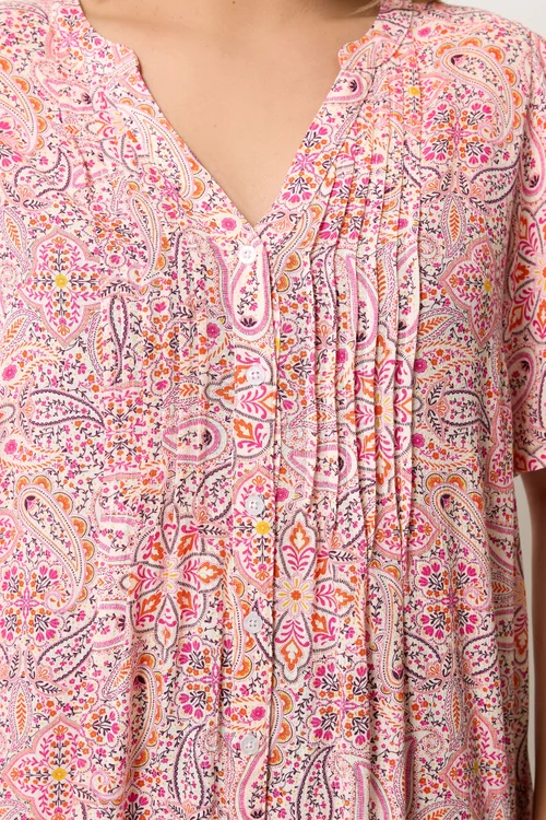 Yours Curve Pink Paisley Print Pintuck Blouse - 26-28 Image 4
