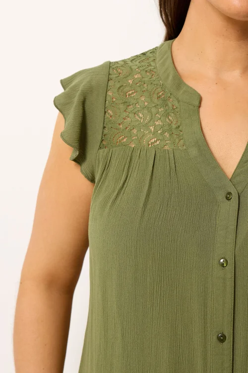 Yours Curve Green Crochet Blouse - 30-32 Image 4