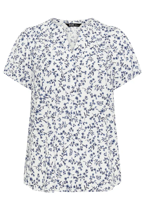 Yours Curve White Ditsy Floral Notch Neck Top - 20 Image 5