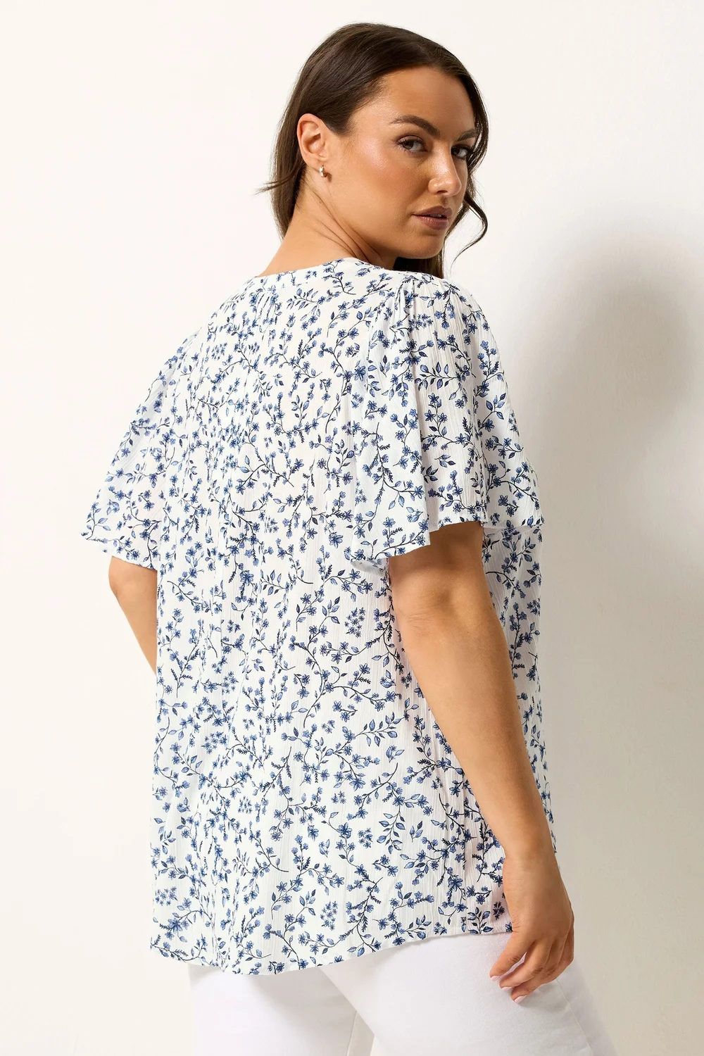 Yours Curve White Ditsy Floral Notch Neck Top - 20 Image 3
