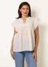 Blue Vanilla Ivory Cotton Embroidery Detail Ruffle Sleeve Top - M Image 1