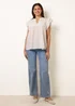 Blue Vanilla Ivory Cotton Embroidery Detail Ruffle Sleeve Top - M Image 3