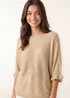 Blue Vanilla Beige Frill Sleeve Metallic Top - One Size Image 3