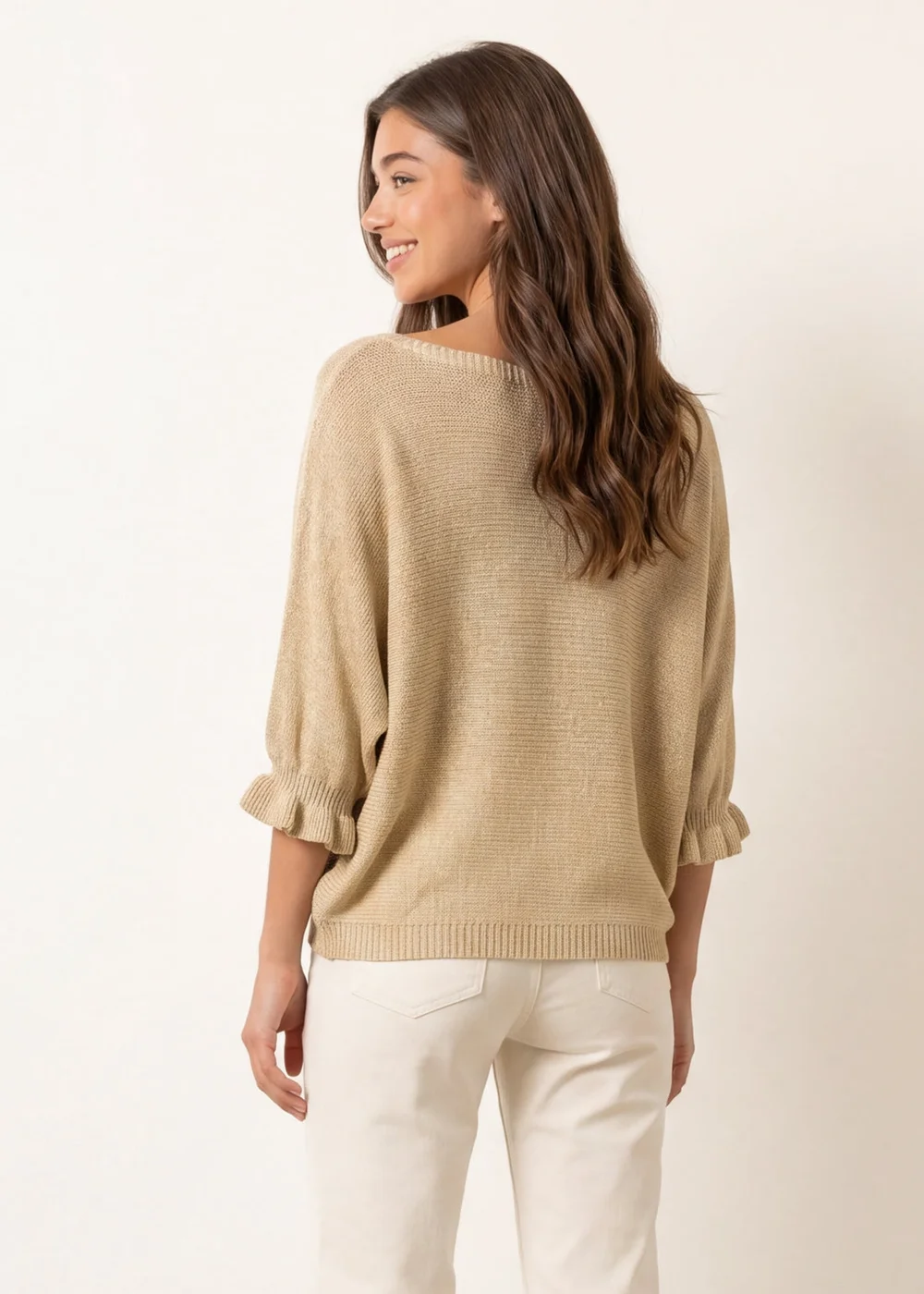 Blue Vanilla Beige Frill Sleeve Metallic Top - One Size Image 4