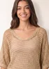 Blue Vanilla Gold Metallic Crochet V Neck Top - One Size Image 3