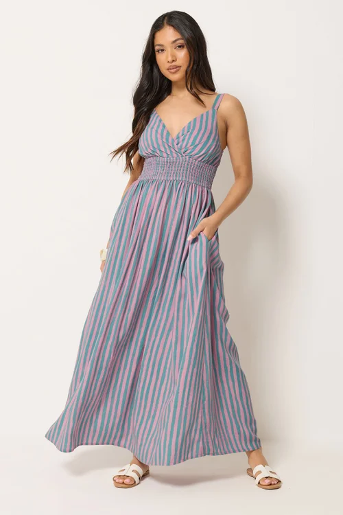 PixieGirl Petite Pink Stripe Wrap Maxi Dress - 16 Image 1