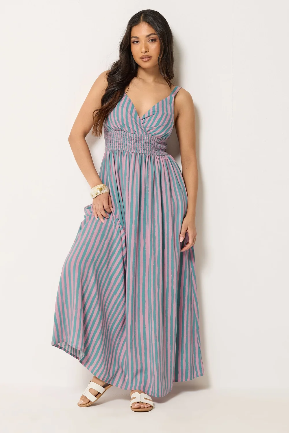 PixieGirl Petite Pink Stripe Wrap Maxi Dress - 16 Image 2