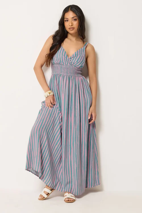 PixieGirl Petite Pink Stripe Wrap Maxi Dress - 16 Image 2
