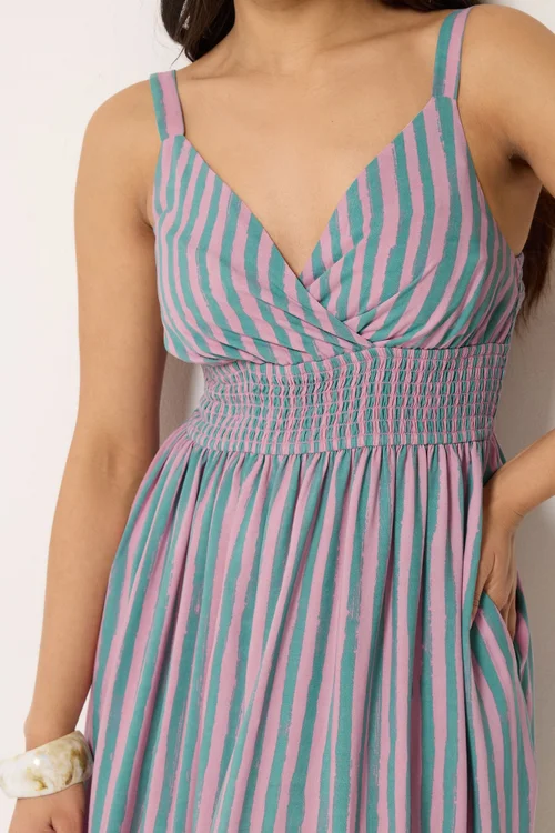 PixieGirl Petite Pink Stripe Wrap Maxi Dress - 16 Image 4