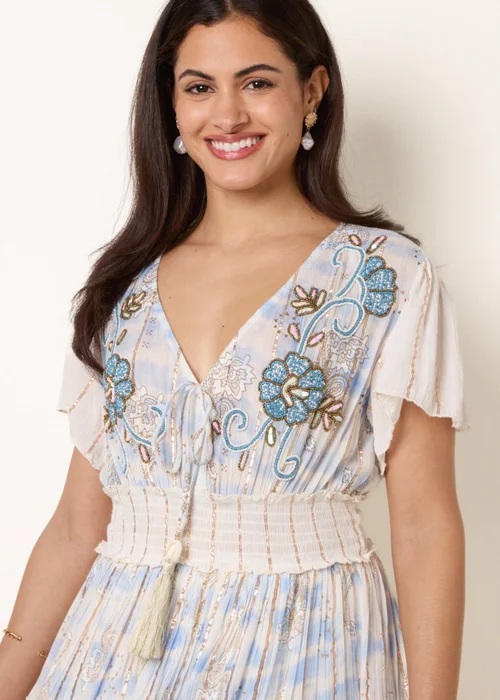 Blue Vanilla Blue Embellished Metallic Mini Dress - S/M Image 2