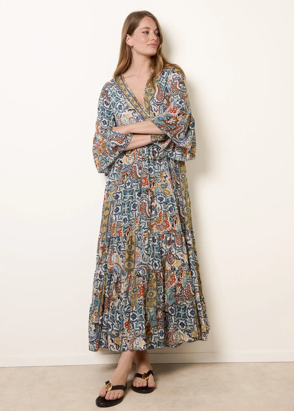 Blue Vanilla Multi Wrap Over Tiered Art Silk Dress - M/L Image 3