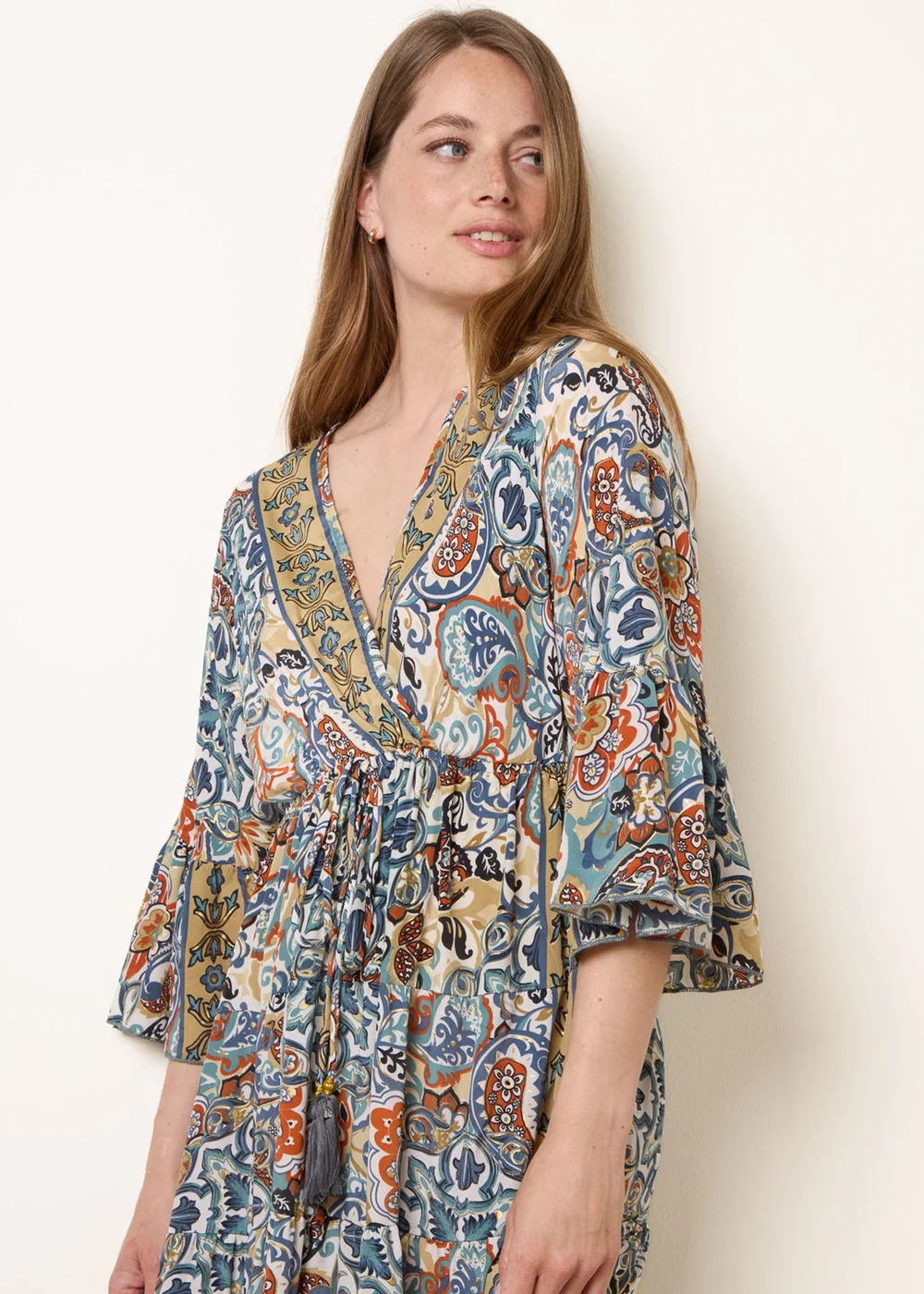 Blue Vanilla Multi Wrap Over Tiered Art Silk Dress - M/L Image 2