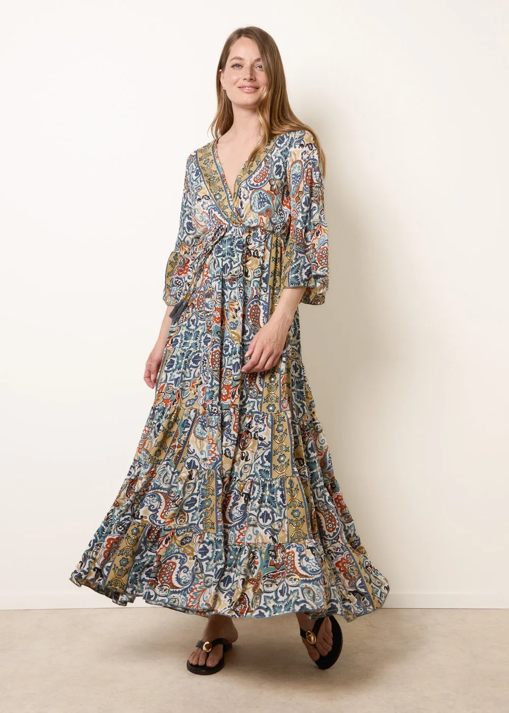Blue Vanilla Multi Wrap Over Tiered Art Silk Dress - M/L Image 1