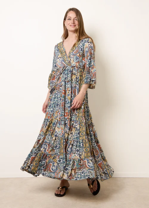 Blue Vanilla Multi Wrap Over Tiered Art Silk Dress - M/L Image 1