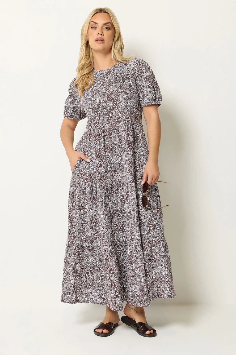Yours Curve Brown Paisley Tiered Maxi Dress - 18 Image 2