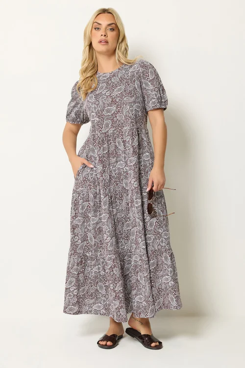 Yours Curve Brown Paisley Tiered Maxi Dress - 18 Image 2