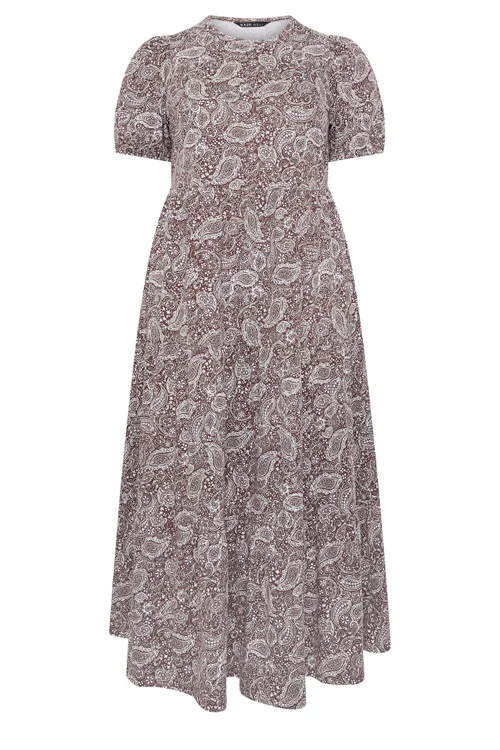 Yours Curve Brown Paisley Tiered Maxi Dress - 18 Image 5