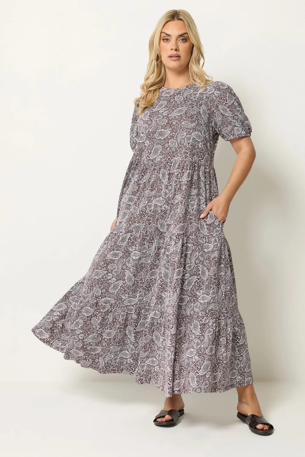 Yours Curve Brown Paisley Tiered Maxi Dress - 18 Image 1
