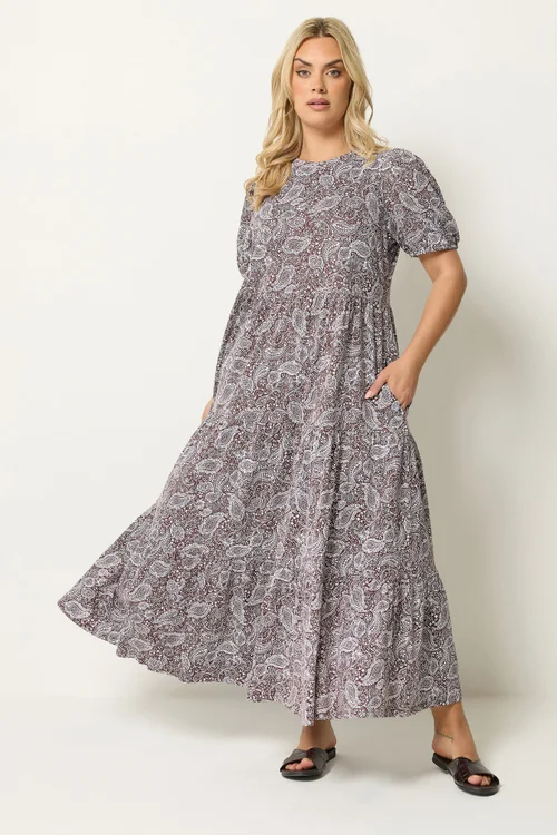 Yours Curve Brown Paisley Tiered Maxi Dress - 18 Image 1