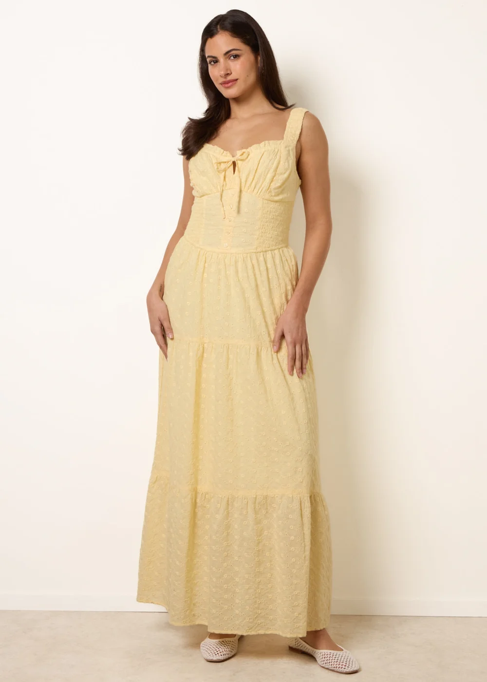Blue Vanilla Yellow Broderie Button Down Maxi Dress - M Image 1