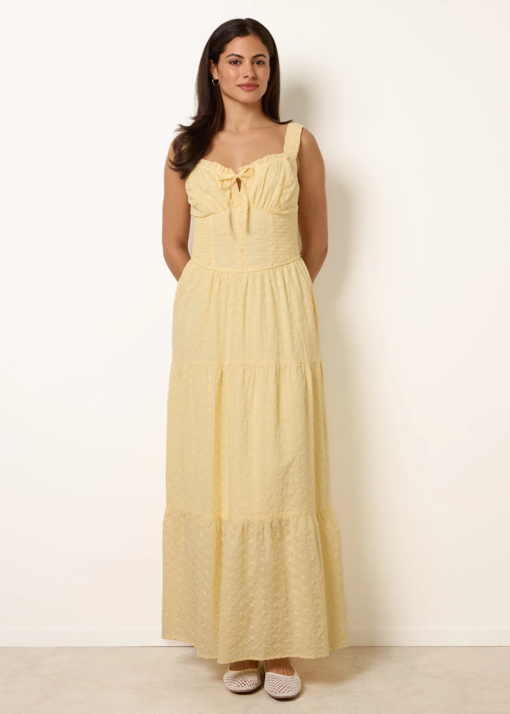 Blue Vanilla Yellow Broderie Button Down Maxi Dress - M Image 3