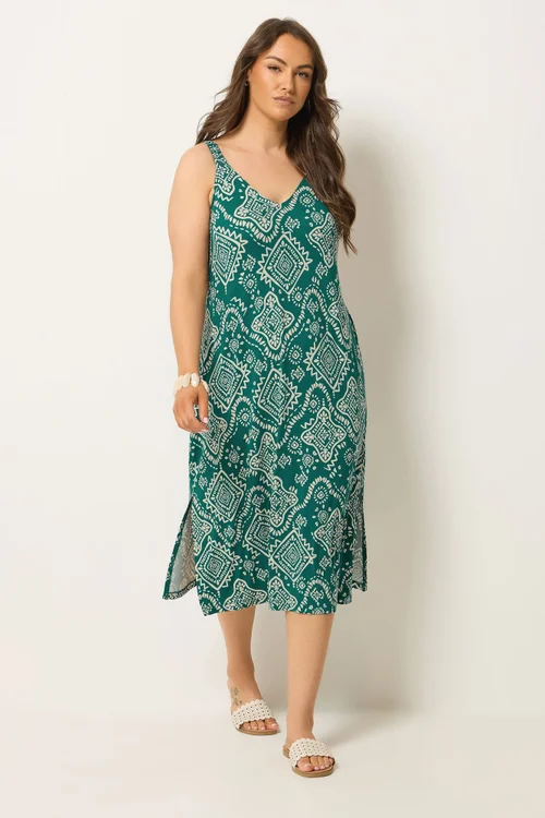 Yours Curve Blue Abstract Print Throw On Midaxi Dress - 30-32 Image 1