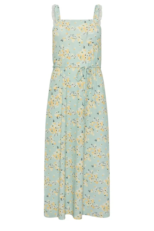 PixieGirl Petite Sage Green Ditsy Floral Belted Midi Dress - 10 Image 5
