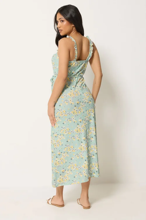 PixieGirl Petite Sage Green Ditsy Floral Belted Midi Dress - 10 Image 3
