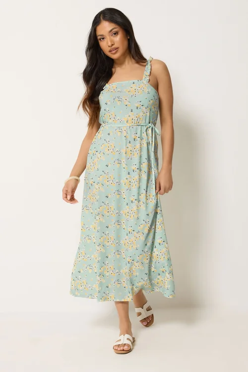 PixieGirl Petite Sage Green Ditsy Floral Belted Midi Dress - 10 Image 2
