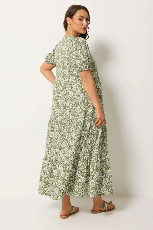Yours Curve Green Floral Tiered Maxi Dress - 16 Image 3