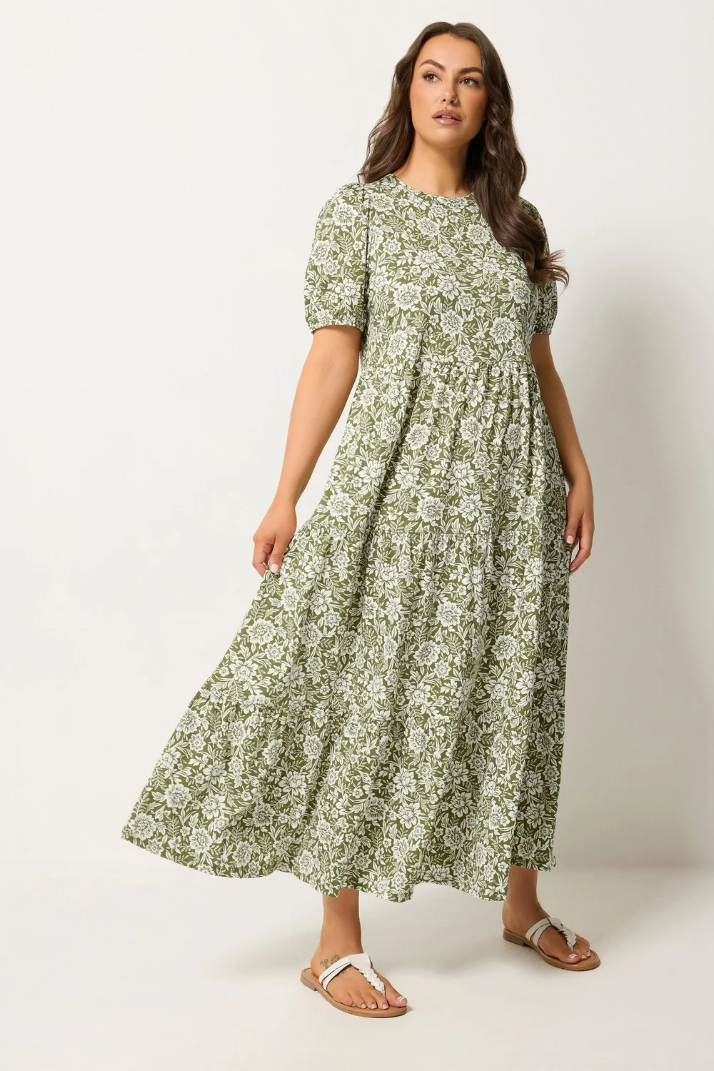 Yours Curve Green Floral Tiered Maxi Dress - 16 Image 2