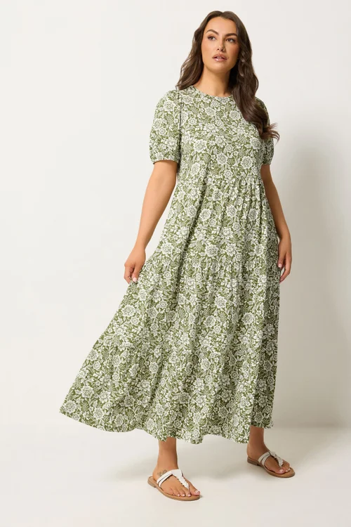 Yours Curve Green Floral Tiered Maxi Dress - 16 Image 2