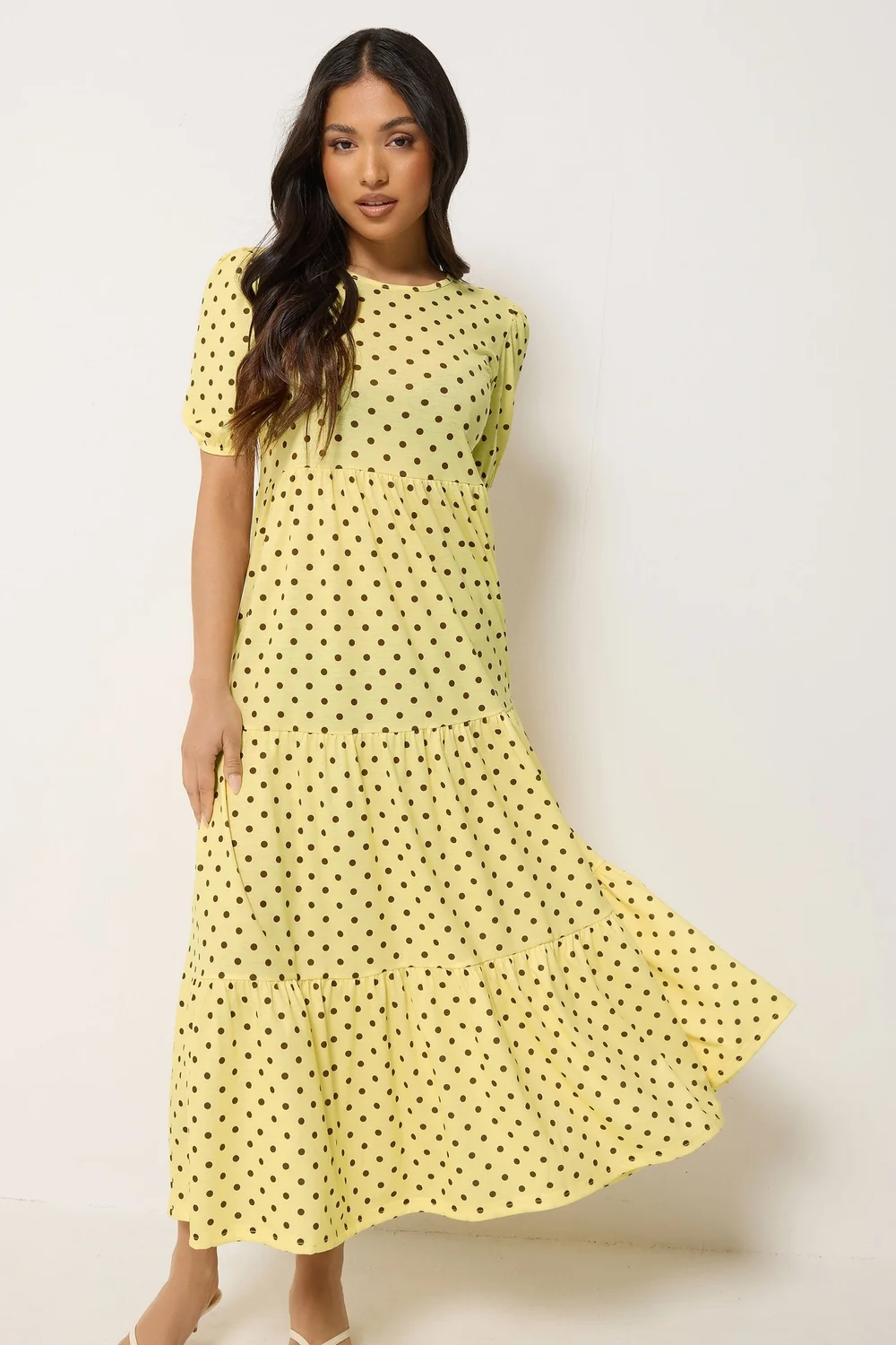 PixieGirl Petite Yellow Polka Dot Tiered Maxi Dress - 14 Image 1