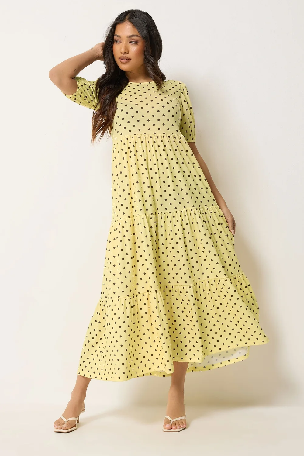 PixieGirl Petite Yellow Polka Dot Tiered Maxi Dress - 14 Image 2