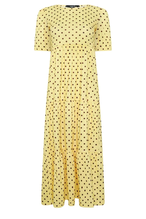 PixieGirl Petite Yellow Polka Dot Tiered Maxi Dress - 14 Image 5