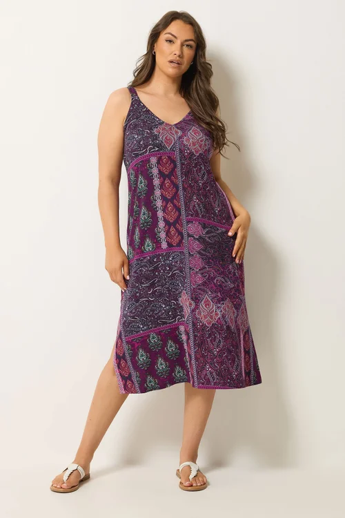 Yours Curve Purple Paisley Throw On Dress - 22-24 Image 1