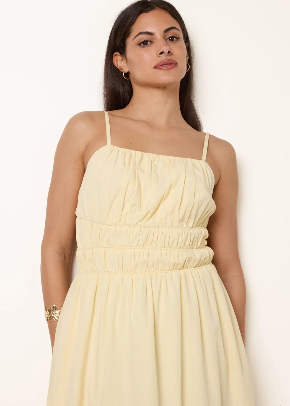 Blue Vanilla Yellow Ruched Binding Strappy Midi Dress - L Image 2