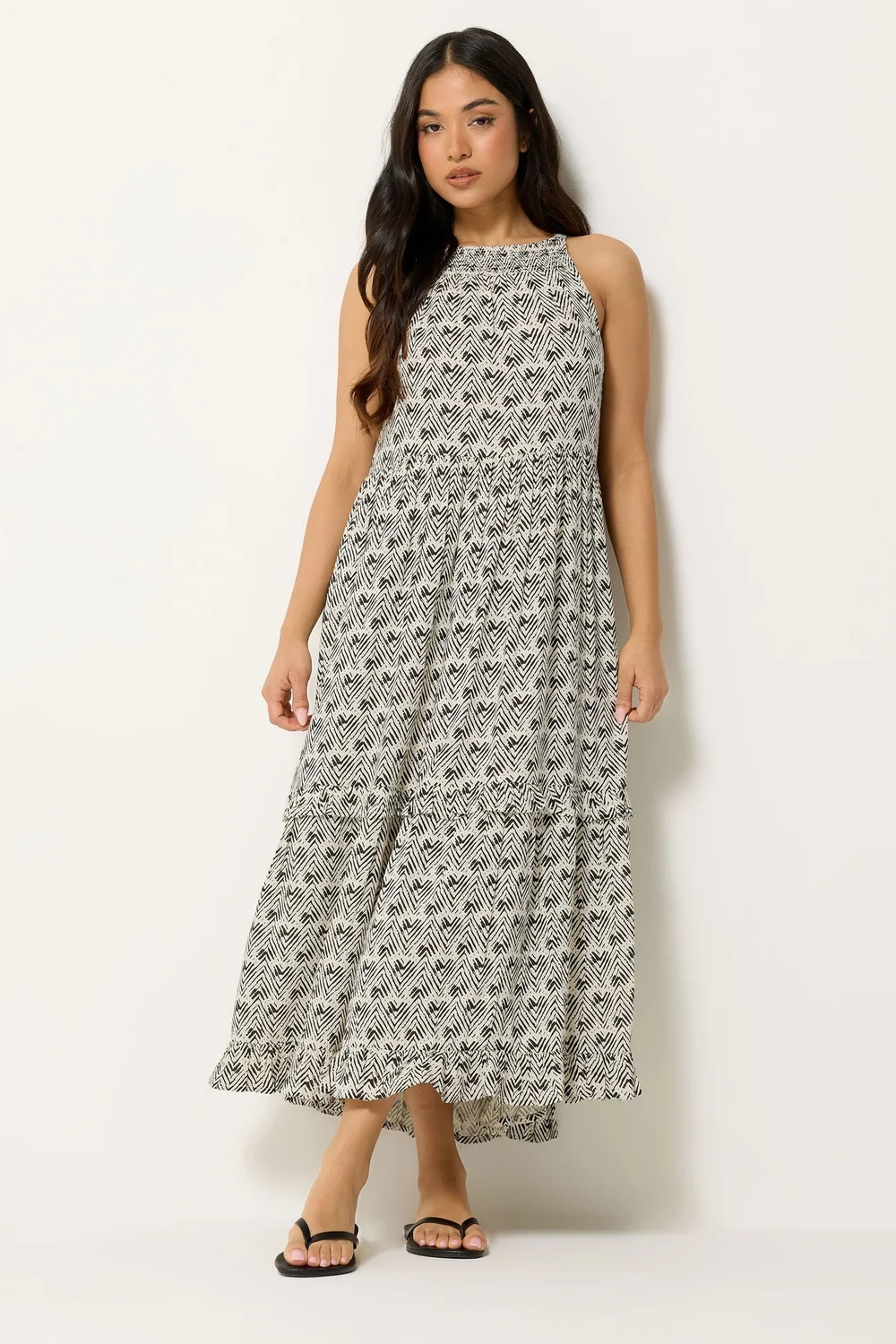 PixieGirl Petite White Zig Zag Halter Neck Maxi Dress - 12 Image 1