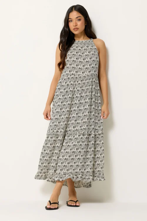 PixieGirl Petite White Zig Zag Halter Neck Maxi Dress - 12 Image 1