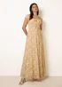 Blue Vanilla Yellow Double Front Tie Shirred Ditsy Floral Maxi Dress - S Image 3