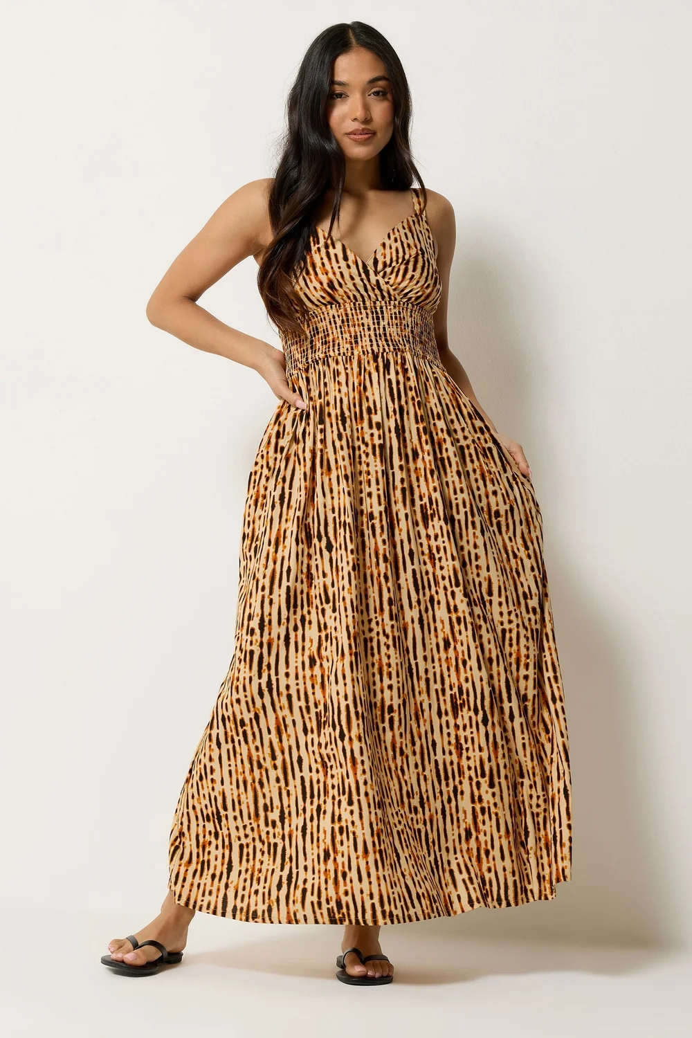PixieGirl Petite Brown Tie Dye Wrap Maxi Dress - 10 Image 1