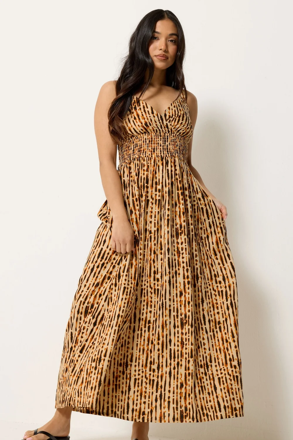 PixieGirl Petite Brown Tie Dye Wrap Maxi Dress - 10 Image 2